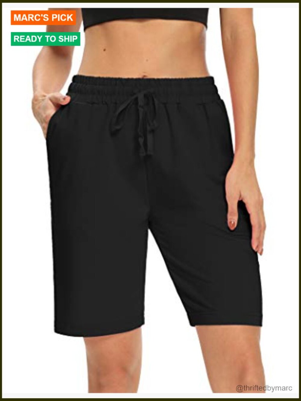 Womens Yoga Shorts Loose Comfy Drawstring Lounge Bermuda Shorts with 3 Pockets - Picture 2 of 7